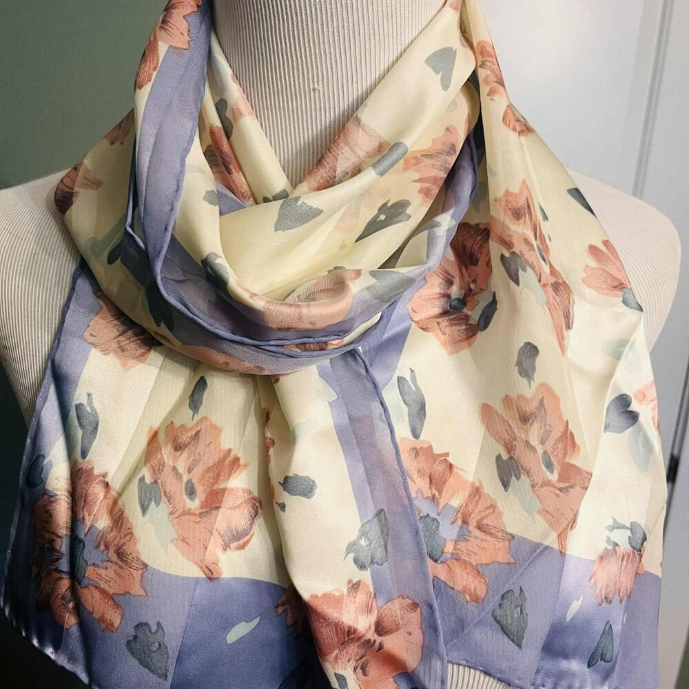 Vintage Elaine Gold Silk Floral Scarf 1980s